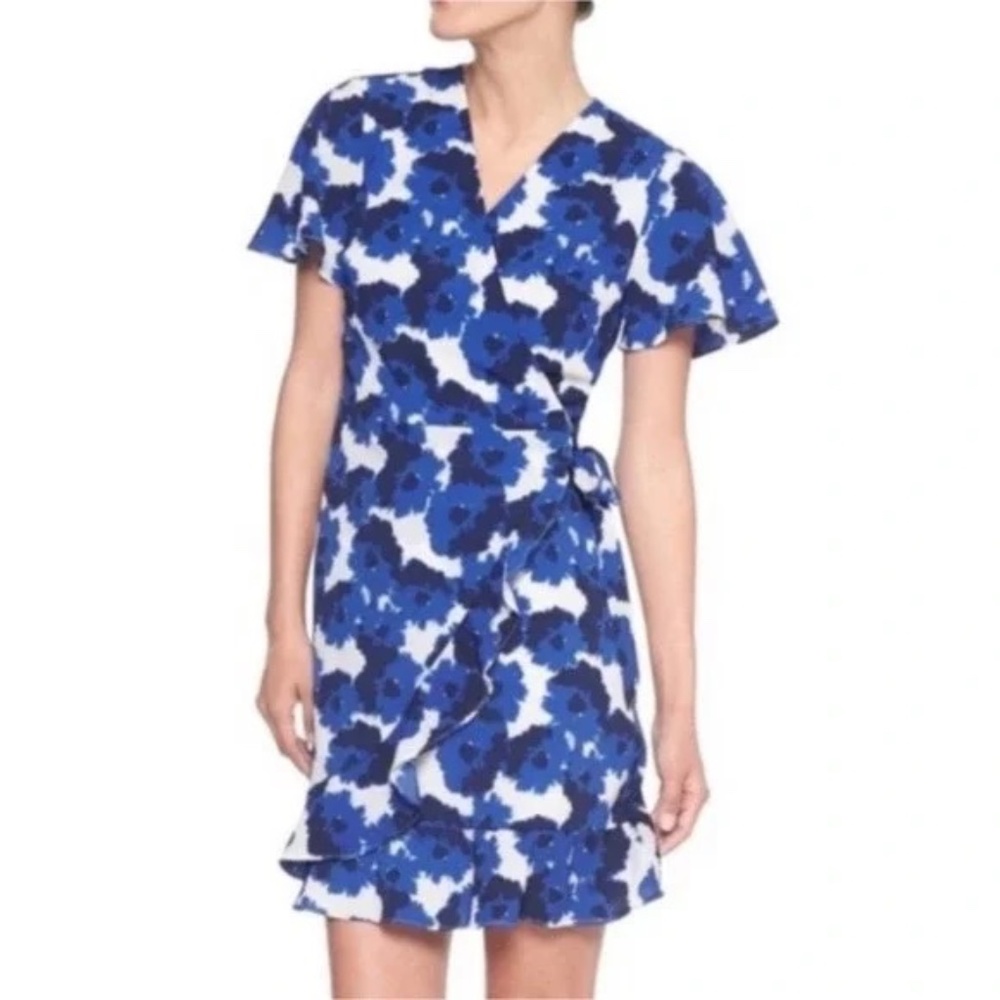 Banana Republic Blue and White Floral Wrap Dress